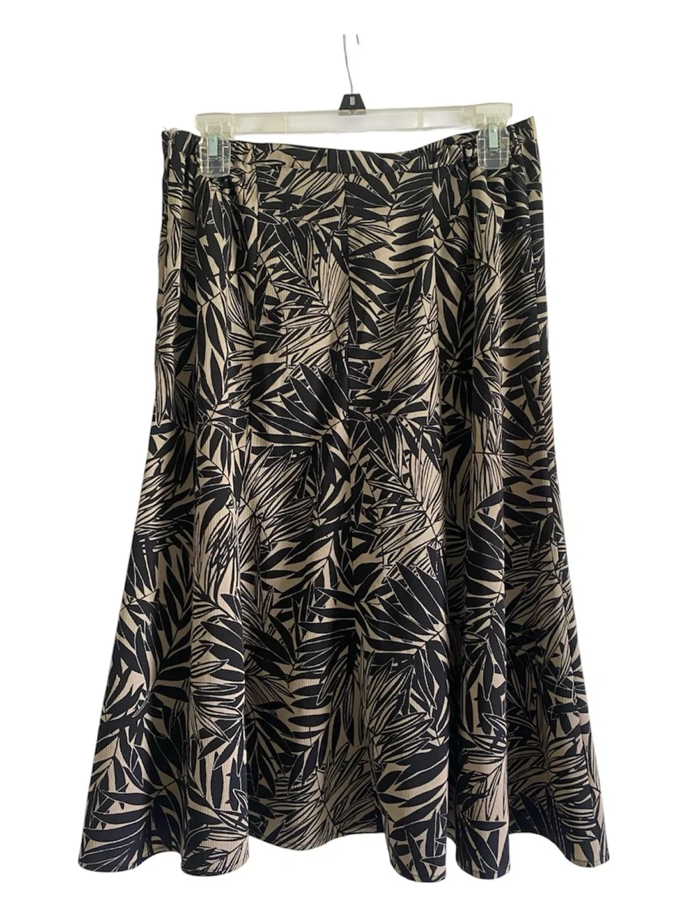 Jacklyn Smith Tropical Leaf Print Midi Skirt Small Black Tan Elastic Waist